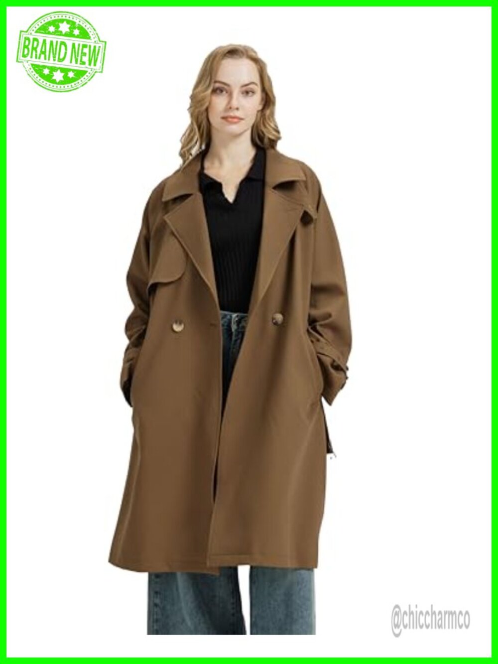 Oversized Long Trench Coat Double Breasted Lapel Overcoat With Belt